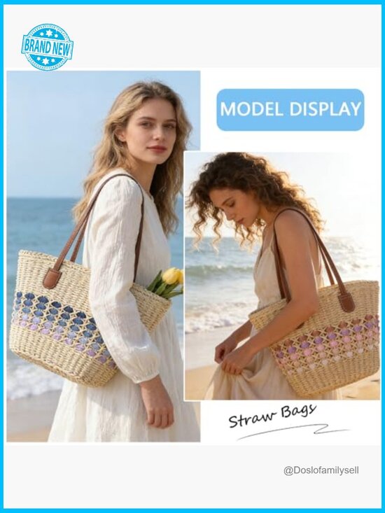 Amazon.com: Beach Bags for Women Straw Bag Vacation Summer  Large Straw Tote Bag Summer Beach Shoulder Bag Woven Raffia Vacation Travel